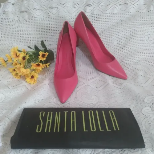 Scarpin Santa Lolla Couro Pelica Soft Rosa Bico Fino NOVO