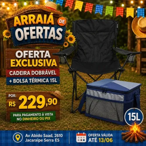 Arraia de Oferta-Kit Cadeira Dobrável + Bolsa Térmica 15L