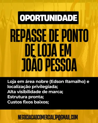REPASSE DE PONTO COMERCIAL NA AV. EDSON RAMALHO, MANAÍRA 