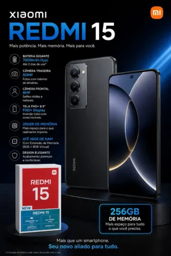 Celular Xiaomi Redmi 15 8/256Gb Preto Novo Lacrado