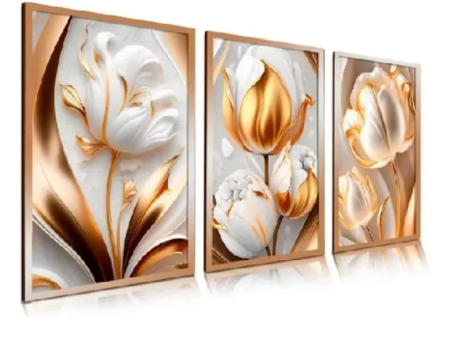 QUADROS FLORES 3 PEÇAS PARA SALA QUARTO DECORAÇÃO 