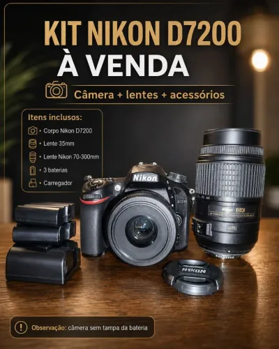Câmera fotográfica D7200+Kit lentesz carregador e baterias.
