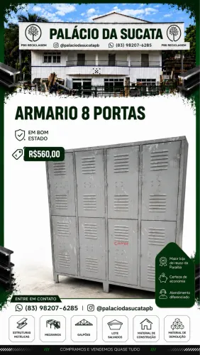 Armário Roupeiro de Aço com 8 Portas - Ótimo Estado