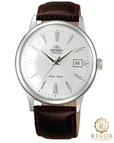 Relógio Orient Bambino Automático TAC00005W0: Mostrador Branco, Pulseira Couro Marrom 40mm