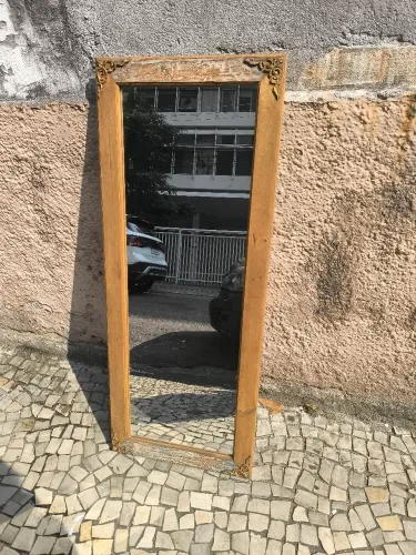 Espelho Rústico Artesanal de Madeira - Pintura Feita à Mão | Decoração Boho & Industrial