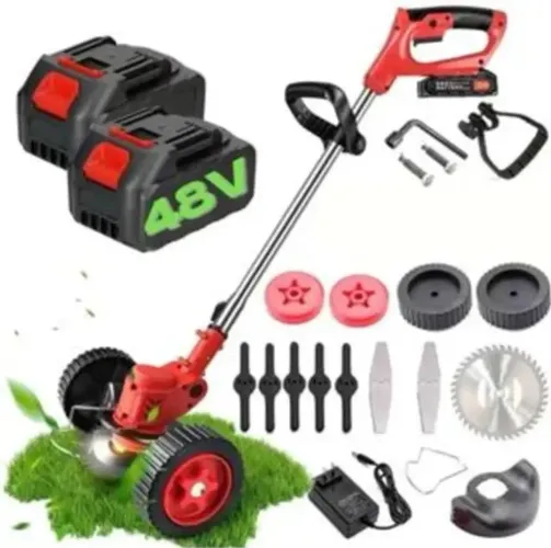 Roçadeira Aparador Cortador Grama Elétrico Com Rodas 2 Baterias 48V De Lítio Kit Completo
