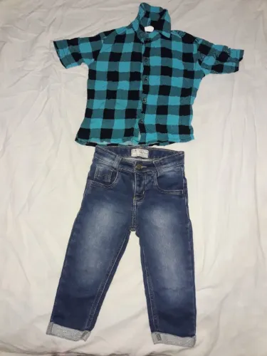 Kit camisa xadrez e calça jeans infantil masculino _ Tam 2 anos