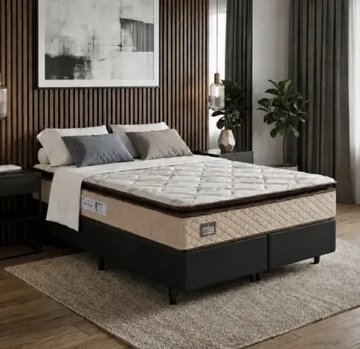Conjunto Colchão Queen Ortopédico D33 + Base Box Corino Preto Konfervale 158x198 cm