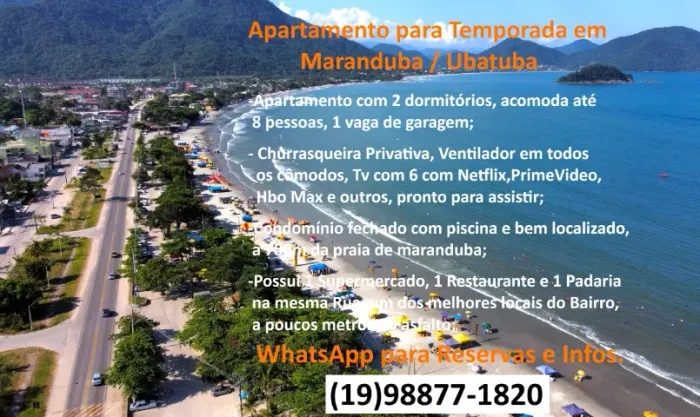 Alugo Apartamento para Temporada em Maranduba - Ubatuba Próximo da Praia e com Piscina
