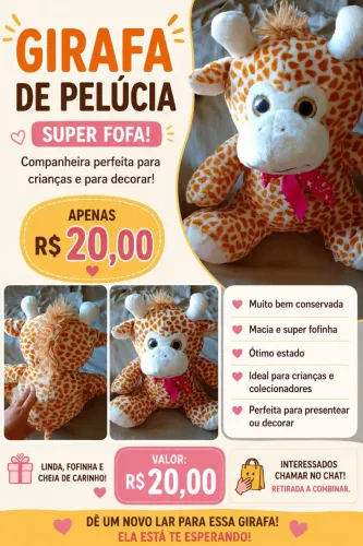 GIRAFA DE PELÚCIA SUPER FOFA E CONSERVADA - R$ 20,00 ?