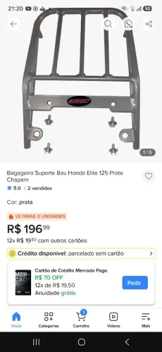 Suporte baú honda elite 2019