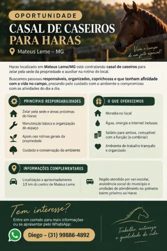 Caseiro - Vaga disponível para o casal