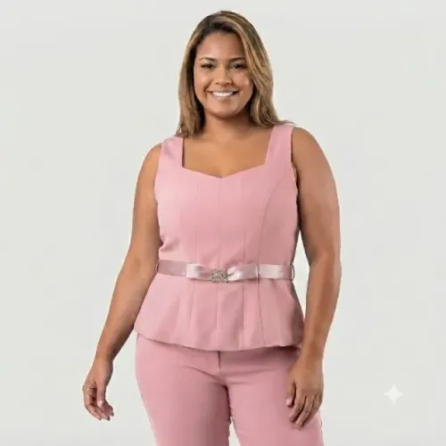 Colete Rosa Com Cinto Embutido Tam 44