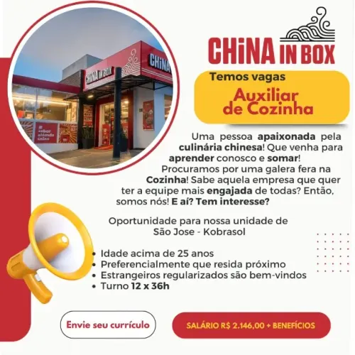 Auxiliar de Cozinha 12x36 com experiência - Kobrasol  