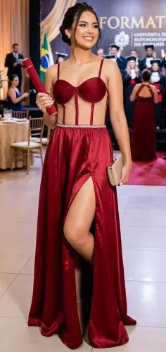 Vestido Vermelho Formatura Madrinha Transparencia Com Fenda