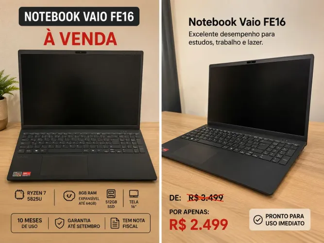 Vendo Notebook Vaio FE16 Ryzen 7  Radeon Graphics Na Garantia