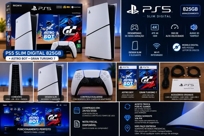 PS5 Slim Digital 825GB + Astro Bot + Gran Turismo 7