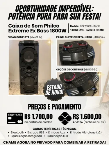 ? Caixa de Som Philco Extreme Ex Bass 1800W PCX20000 - Potência Pura para Sua Festa!