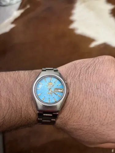 Relógio Orient Automático Vintage Azul - Calendário Dia e Data 