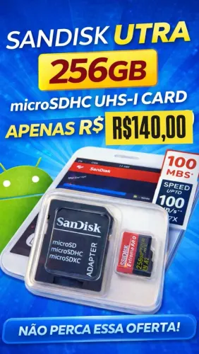 Cartão microSD 256gb com adaptador SD