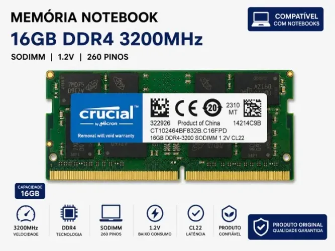MEMÓRIA RAM DDR4 16GB 3200MHZ CRUCIAL
