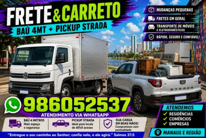 Frete mudanças e guincho de moto pequenas bau e pickup zona leste norte e sul