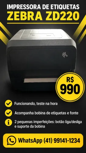 Impressora de Etiquetas Zebra ZD220 + Bobina de Etiquetas + Fonte