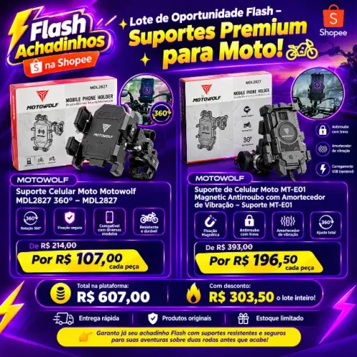 Lote de Oportunidade Flash - Suportes Premium para Moto!