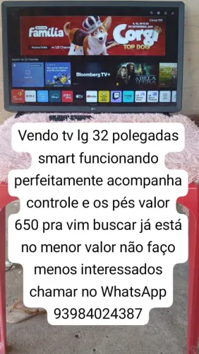 Vendo tv lg 32 polegadas smart funcionando perfeitamente valor 550 Zap *87