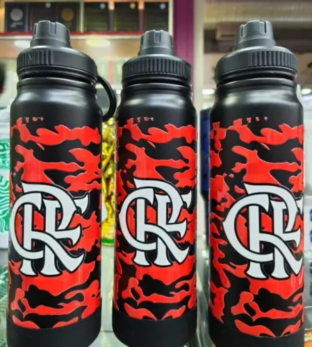 Imperium Rubro-Garrafa Térmica Flamengo Preta e Vermelha Com Tampa e Alça | Estilo Torced