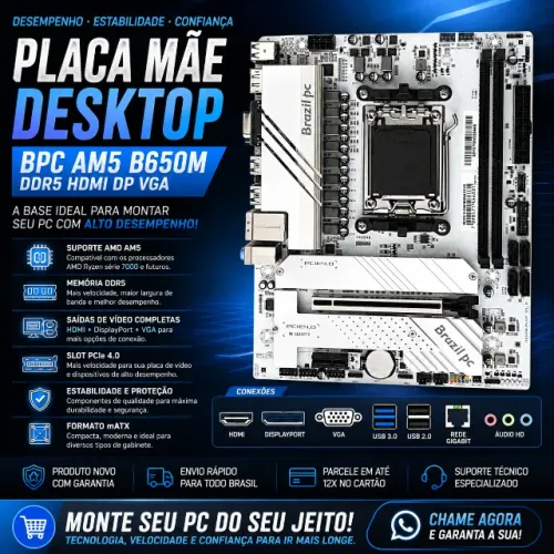 Placa Mãe Desktop BPC Am5 b650m Ddr5 Hdmi Dp Vga