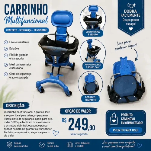 ? Carrinho Infantil Dobrável Azul - Seminovo