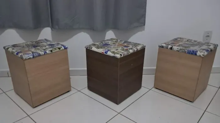 3 Puffs Baú Organizadores - Assento E Porta Objetos