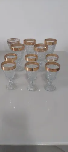 Antiga Taças Demi Cristal Bico De Jaca Borda Dourada 11 Unid (Usado)
