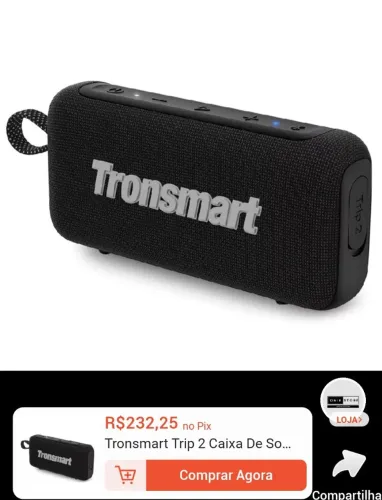 Caixinha de som TRONSMART Trip 2 <br>Caixa de som Bluetooth Portátil . Potência 10W<br>