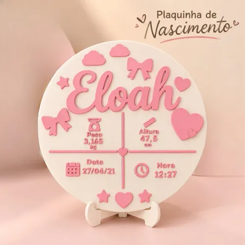 Plaquinha de Nascimento Personalizada - Decoração para Quarto de Bebê