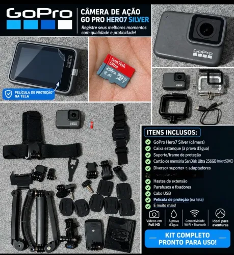 GoPro 7 silver + acessórios