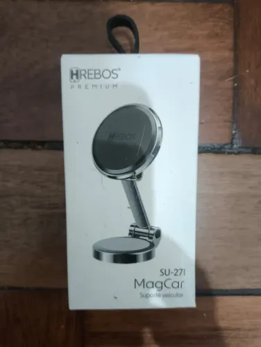 Suporte Veicular Magnético Hrebos SU-271 MagCar Alumínio Prateado para Celular