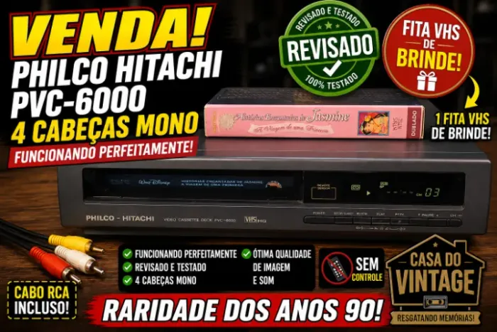 VÍDEO CASSETE PHILCO HITACHI PVC 6000 FUNCIONANDO + FITA DE BRINDE 