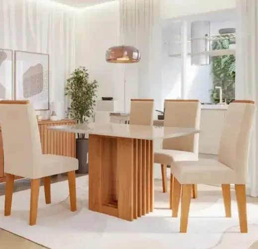 Conjunto de Mesa Ariela 130 Com Vidro 4 Cadeiras Tais