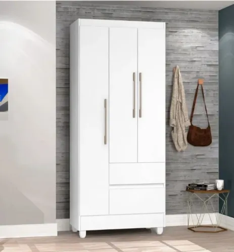 Guarda Roupa Loreta Solteiro 3 Portas 2 Gavetas Dividimos Em Até 10x Sem Juros