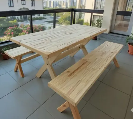 Jogo de mesa com Bancos Natural ( Pronta Entrega )
