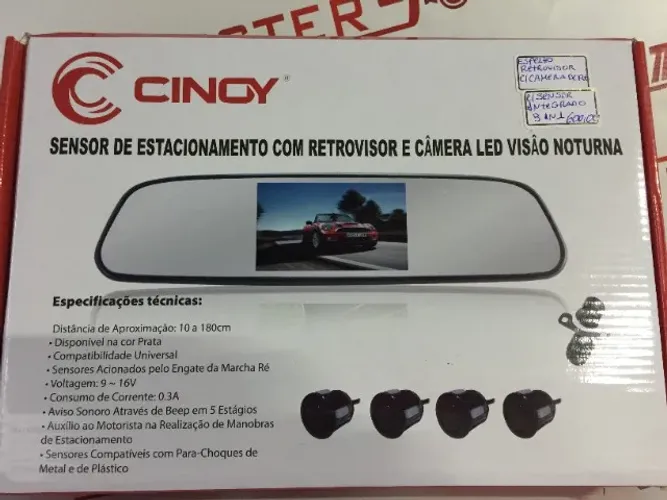 espelho retrovisor com camera de ré mais sensor integrado 3 in 1