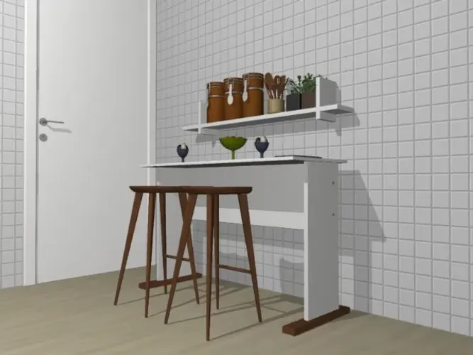 Mesa kitchen Com Prateleira Multi Clean. Em Madeira Maciça. L90cm x P40cm x A80cm. 