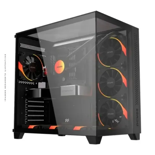 Gabinete Gamer PCYES Forcefield Max Black Vulcan, ATX, Mid-Tower, Vidro, Sem Fonte e fan