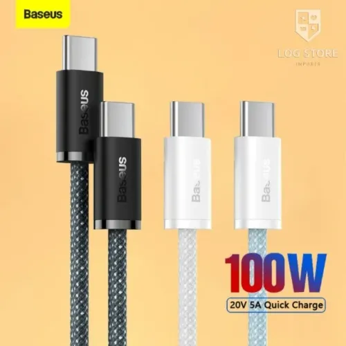 Cabo Tipo C para C 100w Baseus 1m Preto Carregamento Turbo 480Mb iPhone 15 Xiaomi Samsung
