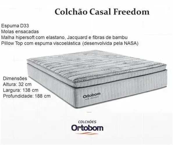 Colchão New Freedom Ortobom - 2 anos de garantia- Loja Varejão dos colchões Alcântara.