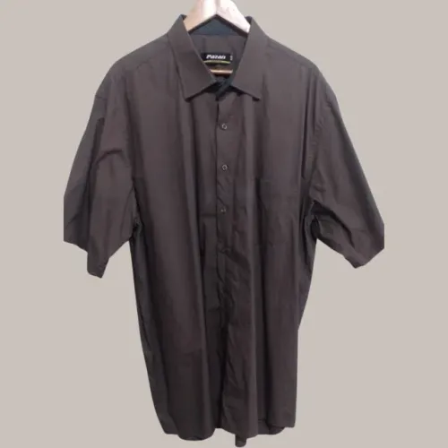 CAMISA SOCIAL MANGA CURTA- PLUS SIZE- MARROM