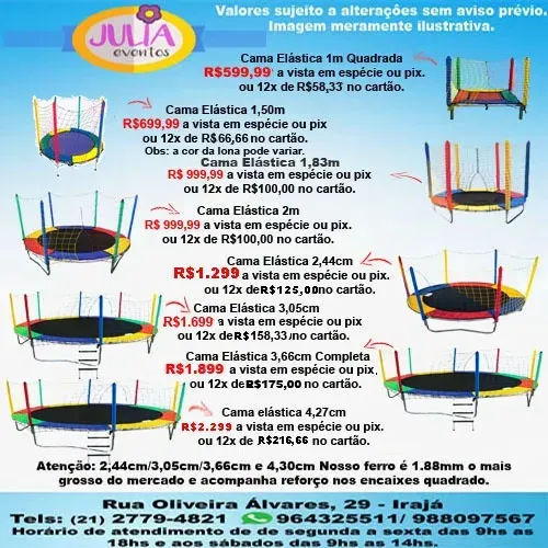 Cama elástica a partir de R$ 599,99 a vista em espécie