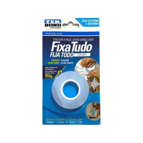 Fita Dupla Face Fixa Tudo Espuma 12mm X 1,5m 350g Tekbond 2 Unidades